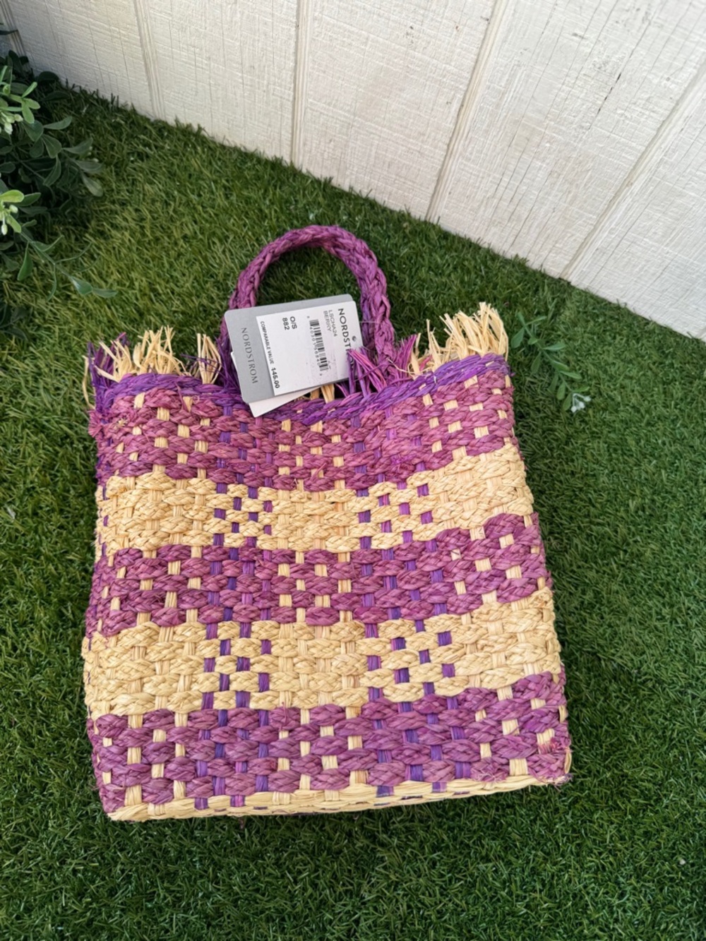 L Space - Charlie Bag - Berry Woven Straw Tote Bag in Purple and Natural New - Picture 7 of 10